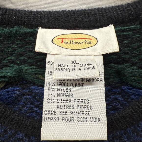 Vintage Womens Talbots Cardigan Sweater Size XL Striped Black Mohair Wool Button - Picture 3 of 6